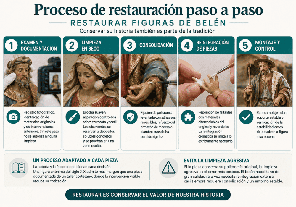 Proceso de restauración paso a paso belén napolitano